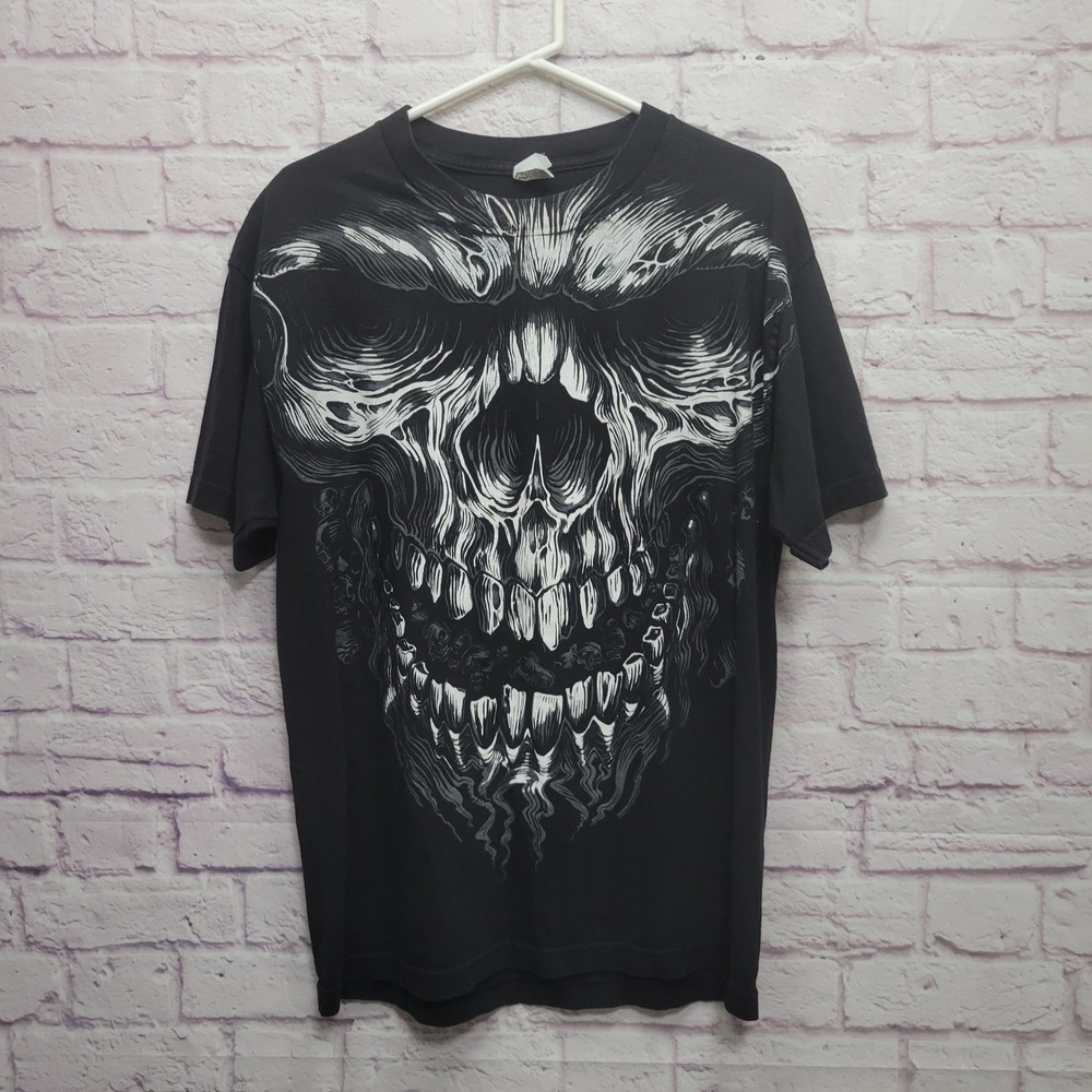 Vintage Alstyle Biker T-Shirt Size L Maggie Valley Biker Wear Big Skull Graphic